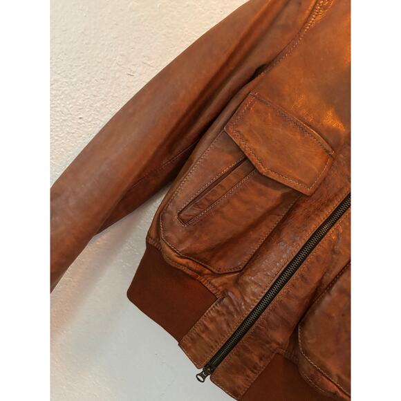 Belstaff x J. Crew Leather Bomber Moto Jacket Brown Women’s XS 2 - Picture 4 of 6